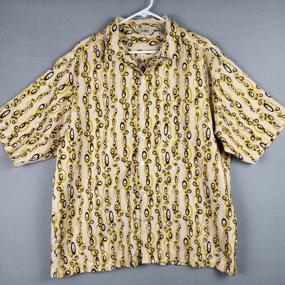 Da Vinci California Men's XL Olive Print Button Up Party Cabana Boy Maximalist‎